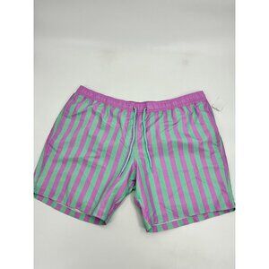 Mad Engine Mens Swim Trunks Size 2XL Pink Blue Stripe Summer Beachwear